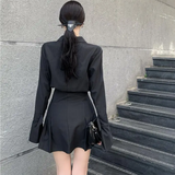 Dodobye Black Shirt Dress Women Elegant Vintage Long Sleeve Pleated Dress Sexy Gothic Y2k Turn Down Collar Casual Mini Vestidos