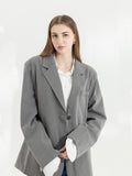 Dodobye Grey Blazer Coat Women Korean Casual Loose 2025 Autumn Oversized Single-breasted Turndown Collar Long Sleeve Suit Jacket Female