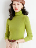 christmas outfit Dodobye Simple Skinny Long Sleeves Solid Color High-Neck Sweater Tops Pullovers