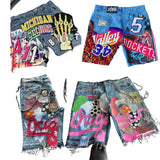 Dodobye 90s Streetwear Hip Hop Gothic Patchwork Y2K Denim Shorts Mens Womens Harajuku Baggy Sweatpants High Waist Casual Gym Shorts Streetwear