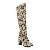 thanksgiving outfit Dodobye Women Knee Boots Round Toe Pattern Hight Heels Thick Heel Side Print Big size 34-43