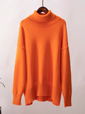 christmas outfit Dodobye Long Sleeves Loose Solid Color High Neck Knitwear Pullovers Sweater Tops