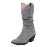 thanksgiving outfit Dodobye Pleated Women Mid Calf Boots Toe Block Heels 6cm Slip On Flock Suede Size 44 45 Daily Bota