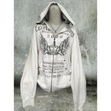 Dodobye Vintage Sweatshirts 2025 Women's Clothes White Print Tunic Hooded Y2k Coat Streetwear Fashion Casual Hoodies Tops Ropa Mujer