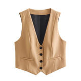 thanksgiving outfit Dodobye 2024 Spring Summer Casual Solid Suits V Neck Sleeveless Single Breasted Vest+Fashion Elegant Mid Waist Wide Leg Pants Set