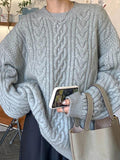 Dodobye-Solid Cable Knit Pullover Sweater