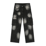 Dodobye 2025 Spring New Product Men'S Personalized Tie Dye Collage Color Contrast Large Pocket Dark High Street Straight Leg Jeans