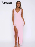 Dodobye Sexy Split Ruffles Strap Dress Women Slim V-neck Sleeveless Backless Female Maxi Dresses 2024 Summer Lady Solid Beach Party Robe