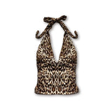 Dodobye Leopard pattern halter neck vest rock aesthetic retro chic Y2K emo girls commuting all-match sexys sports slim women's tank tops