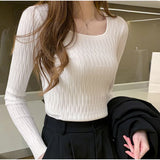 Dodobye 2024 Fall Winter  Women Square Collar Solid Bottoming Sweater Long Sleeve Slim Knit Pullovers Casual Office Sweater Women