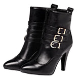 thanksgiving outfit Dodobye Fashion Boots Pointed Toe Thin High Heels Buckle Size 33-45 Black White Yellow S2680