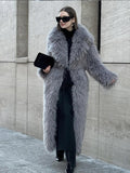 christmas outfit Dodobye Women's Fashion Grey Warm Faux Fur Long Coat 2024 Luxury Lapel Full Sleeve Thick Fluffy Overcoat Winter Casual Female Streetwear