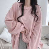 christmas outfit Dodobye Solid Color Round Neck Oversized Sweatshirt