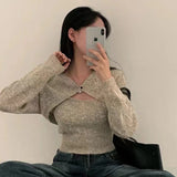 Black Friday Dodobye Knitted Sweater Two-Piece Set Women Fall Sexy Camis Shawl Chic Harajuku Solid Slim High Street Jumpers One Button Skinny Shirt