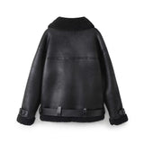 Black Friday Dodobye autumn new women's casual loose double-sided lapel long sleeved zipper fur integrated warm jacket jacket