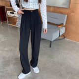 Dodobye High Waist Women Suit Pants Fall Straight Office Ladies Korean Fashion Trousers Casual Button Loose Female Black Pants New