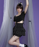 Dodobye Black Lady Tiered Short Skirt