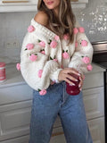 thanksgiving outfit Dodobye Women Knit Cardigan Long Sleeve Flowers Button Closure Fall Casual Jacket Sweater