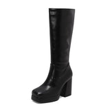 thanksgiving outfit Dodobye Women Knee High Boots Toe Block Heels 10cm Platform 2.5cm Big Size 43 Concise Female Bota