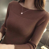 Dodobye 2024 AutumnWomen Ribbed Slash Neck Slim Sweater Knitted Long Sleeve Office Sweaters Casual