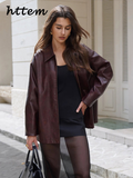 Dodobye Fashion Wine Red Faux Leather Jacket Women Loose Lapel Long Sleeve Zipper Female Coat 2024 Autumn Lady Vintage Elegant Outwear