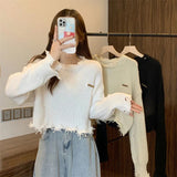 Black Friday Dodobye Hollow Out Knitted Sweater Women Long-Sleeved Harajuku Y2K Chic Loose Lazy Pullover Hip-Hop Spring Fall Female Cropped Tops