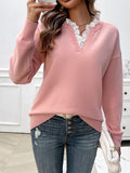 christmas outfit Dodobye Long Sleeves Loose Split-Joint V-Neck Pullovers Sweater Tops