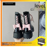 Dodobye Sweet Cool  Boots Women's Summer Pink Bow Lacquer Leather Skinny Motorcycle Boots English Style Thick Sole Short Boots