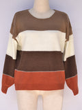 christmas outfit Dodobye Long Sleeves Loose Contrast Color Split-Joint Striped Round-Neck Pullovers Sweater Tops