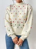 christmas outfit Dodobye Long Sleeves Loose Pompom Triming Round-Neck Knitwear Pullovers Sweater Tops