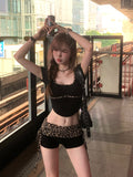 Dodobye Summer Woman 2000s Vintage Leopard Shorts Sets Casual Y2k Crop Tops Slim Fashion Shorts Hot Girls Aesthetics Sweet Suit Design