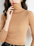 christmas outfit Dodobye Simple Skinny Long Sleeves Solid Color High-Neck Sweater Tops Pullovers