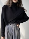 christmas outfit Dodobye Long Sleeves Asymmetric Solid Color Split-Front High-Neck Knitwear Pullovers Sweater