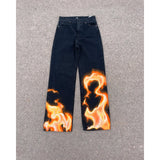 Dodobye High street geometric flame print graphic punk niche oversized jeans for men American Y2K grunge clothing trendy baggy sweatpant