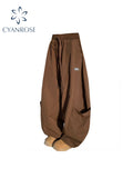 Dodobye Women Brown Cargo Pants Baggy Oversize Wide Leg Parachute Pants Harajuku Japanese 2000s Style Y2k Vintage Trouser Trashy Clothes