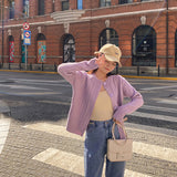 Black Friday Dodobye Purple Knitted Sweater Women Fashion Casual Long Sleeve Straight Button Cardigan Solid Elastic Vertical Pit Stripe Fall Jumpers