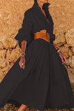 Dodobye-Temperament Lapel Long Sleeve Casual Long Dress