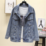 Dodobye 2025 Autumn New Denim Jacket Women Harajuku Printed Frayed Beading Loose Casual Jeans Jacket Coat Outwear Female Jacket P521