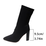 Dodobye 2025  Autumn Winter New Couple Socks Shoes Women Chunky Heels Boots Large Size Knitted Short Boots