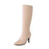 thanksgiving outfit Dodobye Women Knee High Boots Pointed Toe Small Heels 8.5cm Size 45 46 47 Fashion Sexy Party Female Booties