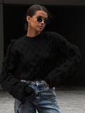 Dodobye Tassel Solid Women Sweater Long Sleeve Pleated Female Pullover 2025 Autumn All Match Fashion Patchwork O Neck Slim Lady Knitwear