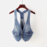 Dodobye 2025 Summer Vintage Sling Denim Vest Women Waistcoat Casual Cowboy Sleeveless Jacket Korean Slim Short Jeans Vests Coat