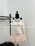 Dodobye Autumn Sweet Kawaii Women Outfits Y2k V Neck Thin Tops + Sexy Slim Lace Vest + Cute High Wasit Mini Cake Skirt New 3 Piece Sets