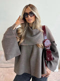 Dodobye Elegant Women Loose Cape Solid Long Sleeve Coats New Fashion Female With Scarf Warm Jackets Autumn Winter Lady Commuting Coats