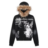 Dodobye Harajuku Korean Trend Retro zipper hoodie for men y2k Street fur collar design jacket Fashion casual couple oversized sweatshirt