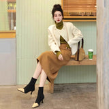 thanksgiving outfit Dodobye Fashionable High-End Tweed Style Women's Sweater Skirt Leather Jacket Suit New Arrival Autumn 2024 Elegant and Stylish