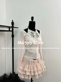 Dodobye Autumn Sweet Kawaii Women Outfits Y2k V Neck Thin Tops + Sexy Slim Lace Vest + Cute High Wasit Mini Cake Skirt New 3 Piece Sets