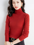 christmas outfit Dodobye Simple Skinny Long Sleeves Solid Color High-Neck Sweater Tops Pullovers