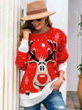 christmas outfit Dodobye Casual Loose Long Sleeves Printed Round-Neck Sweater Tops