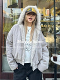 Dodobye Winter American Retro Fur Collar Hooded Jacket Women Y2K Streetwear Velvet Thickened Warm Harajuku Loose Casual Jacket 2025 New